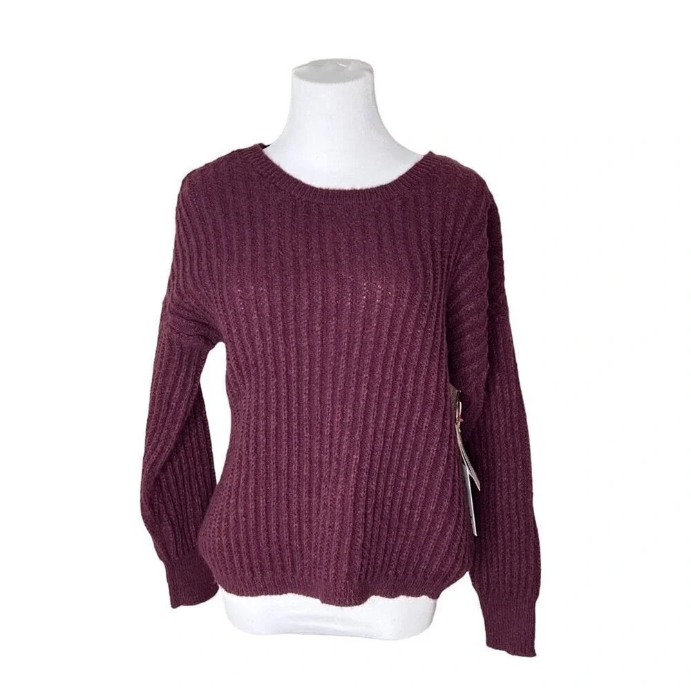 Belle du Jour Burgundy Ribbed Soft Cozy Sweater Cross‎ Bar Back LARGE NWT SALE